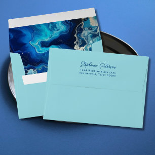 Coastal Ocean Blue Marbled Return Address Envelope