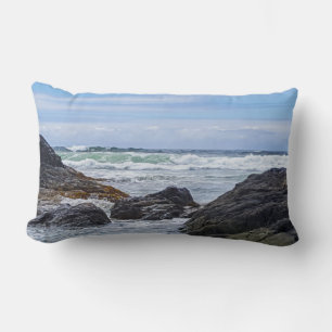 Coastal Ocean Rock Shore Rolling Waves Lumbar Pillow