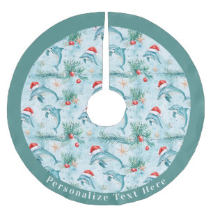 Coastal Ocean Santa Dolphin Holiday Personalize Brushed Polyester Tree Skirt