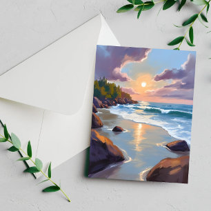 Coastal Ocean Shore Beach Watercolor Painting Card