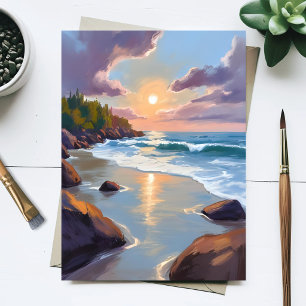 Coastal Ocean Shore Beach Watercolor Painting Postcard