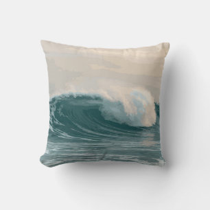 Coastal Ocean Wave Splash Design – Tranquil Beach Throw Pillow