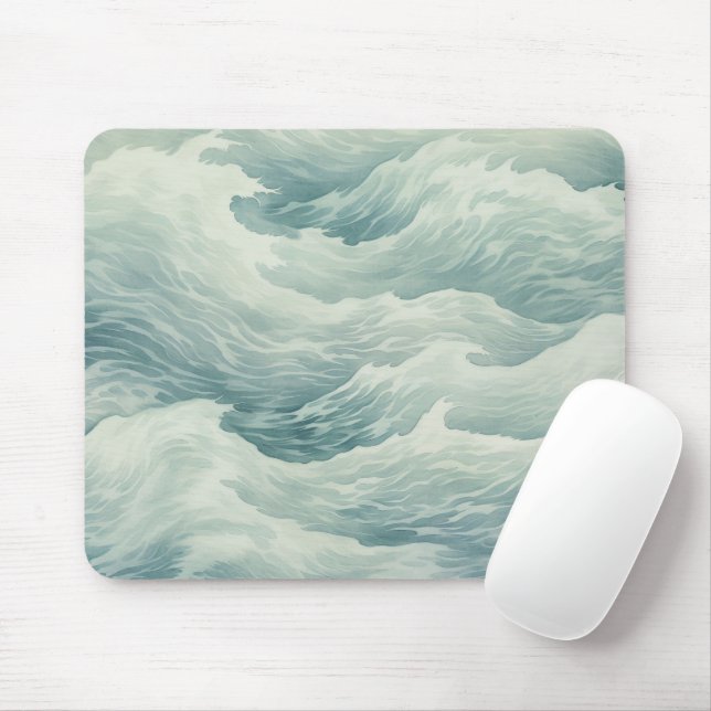 Coastal Ocean Waves Nautical Seafoam Surf Inspired Mouse Pad (With Mouse)