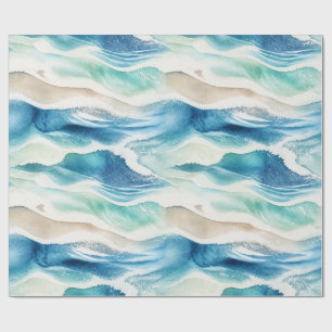 Coastal Ocean Waves Watercolor Wrapping Paper 