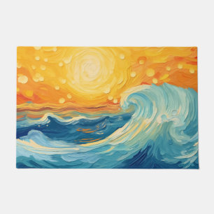Coastal Oil Painting Sun and Waves Doormat