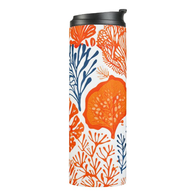 Coastal orange coral pattern thermal tumbler (Rotated Left)