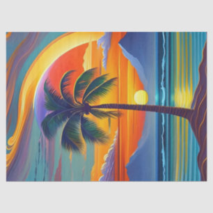 Coastal Orange Sunset Palm Illustration Tissue Paper