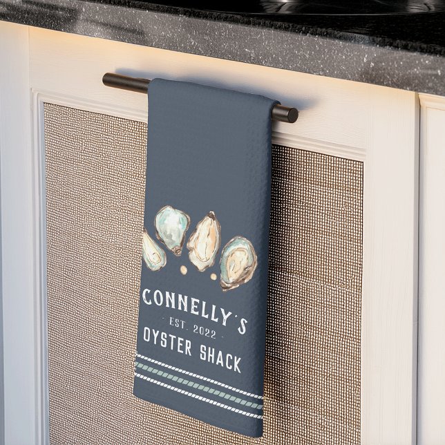 Coastal Oyster & Pearl Personalized Beach House Kitchen Towel (Creator Uploaded)