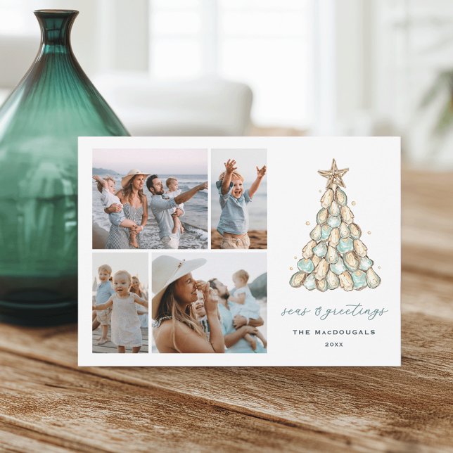 Coastal Oyster "Seas & Greetings" Photo Holiday Card (Creator Uploaded)