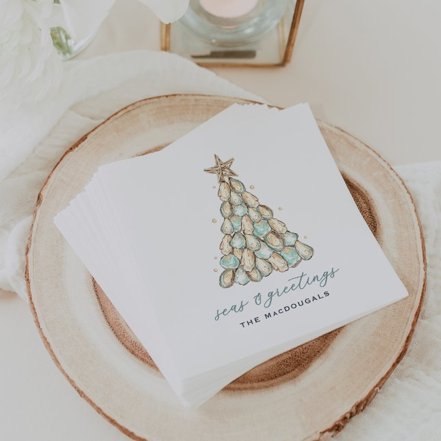 Coastal Oyster Shell Christmas Napkin (Creator Uploaded)
