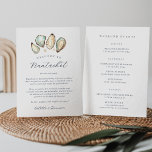 Coastal Oyster Wedding Welcome Letter & Itinerary<br><div class="desc">Share a welcome message for your coastal wedding guests as well as an itinerary or schedule of the weekend's events. Front features your welcome message with a grouping of watercolor oyster and pearl illustrations. Personalize the reverse side with your wedding day or wedding weekend itinerary. Perfect for including in hotel...</div>