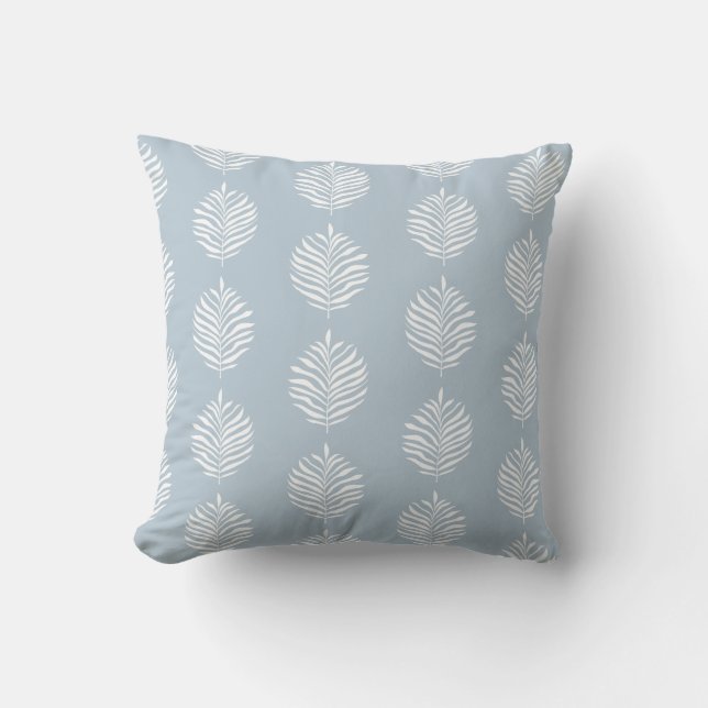 Coastal Palm Leaf Pattern Baby Blue Throw Pillow (Front)