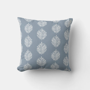 Coastal Palm Leaf Pattern Dusty Blue Throw Pillow