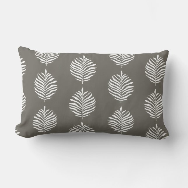 Coastal Palm Leaf Pattern Dusty Olive Lumbar Pillow (Front)