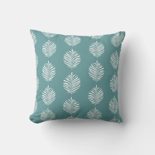 Coastal Palm Leaf Pattern Dusty Turquoise Throw Pillow