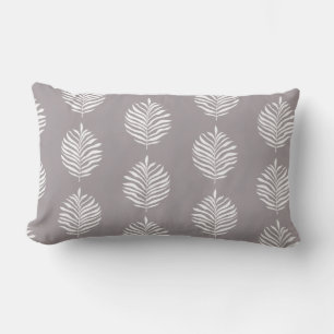 Coastal Palm Leaf Pattern Gull Gray Lumbar Pillow