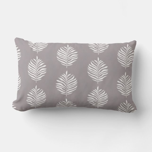 Coastal Palm Leaf Pattern Gull Grey Lumbar Pillow (Front)