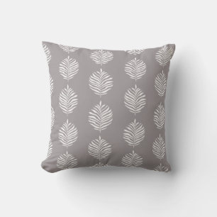 Coastal Palm Leaf Pattern Gull Grey Throw Pillow