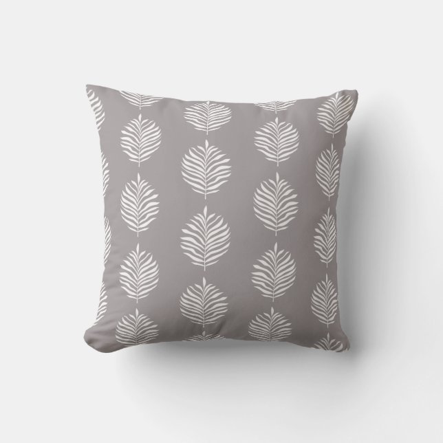 Coastal Palm Leaf Pattern Gull Grey Throw Pillow (Front)