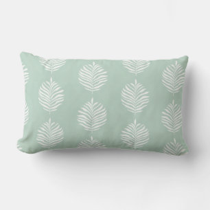 Coastal Palm Leaf Pattern Mist Jade Lumbar Pillow
