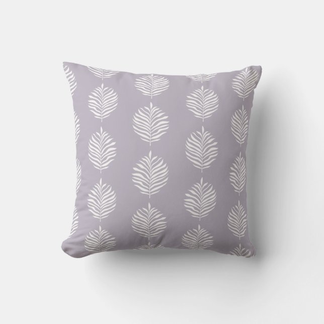 Coastal Palm Leaf Pattern Misty Lilac Throw Pillow (Front)