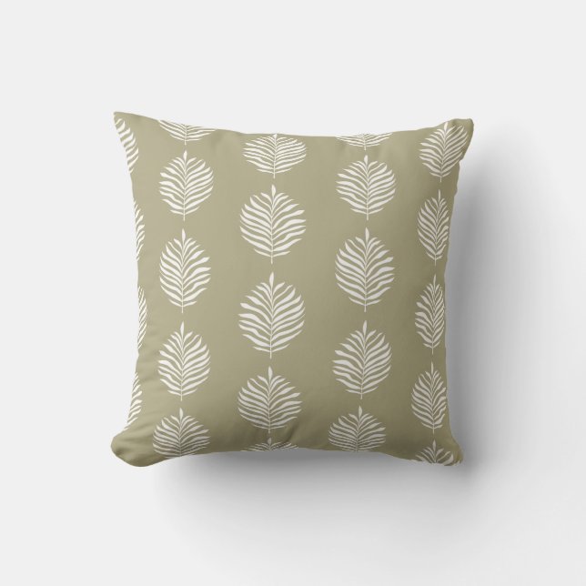 Coastal Palm Leaf Pattern Misty Olive Throw Pillow (Front)