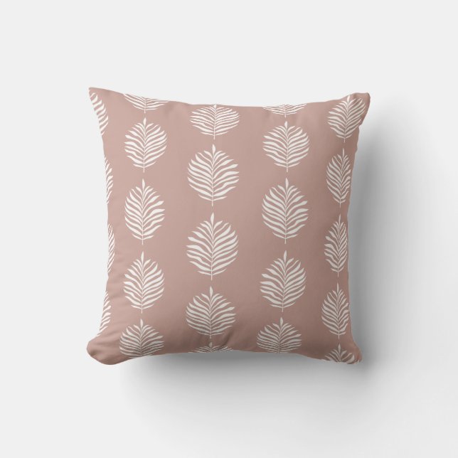 Coastal Palm Leaf Pattern Misty Rose Throw Pillow (Front)