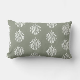 Coastal Palm Leaf Pattern Sage Green Lumbar Pillow