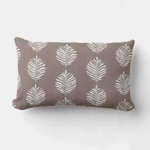 Coastal Palm Leaf Pattern Taupe Grey Lumbar Pillow