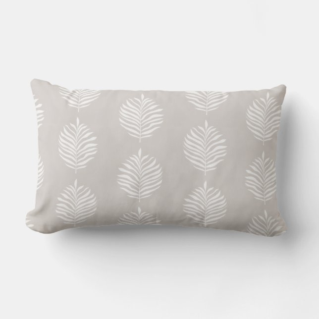 Coastal Palm Leaf Pattern White Sand Lumbar Pillow (Front)