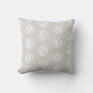 Coastal Palm Leaf Pattern White Sand Throw Pillow