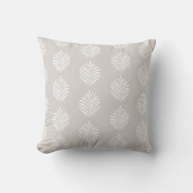 Coastal Palm Leaf Pattern White Sand Throw Pillow (Front)