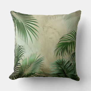Coastal Palm Leaf Tropical Art Throw Pillow