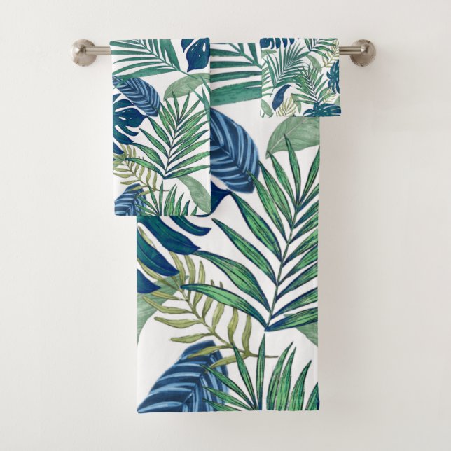 Coastal Palm Leaves Bath Towel Set (Insitu)