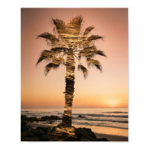 Coastal Palm Tree Double Exposure Sunset Art