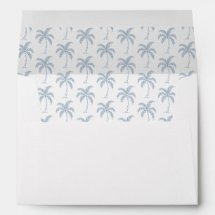 Coastal Palm Tree Dusty Blue Minimalist Wedding Envelope