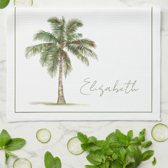 Coastal Palm Tree Personalized Kitchen Towel (Folded)