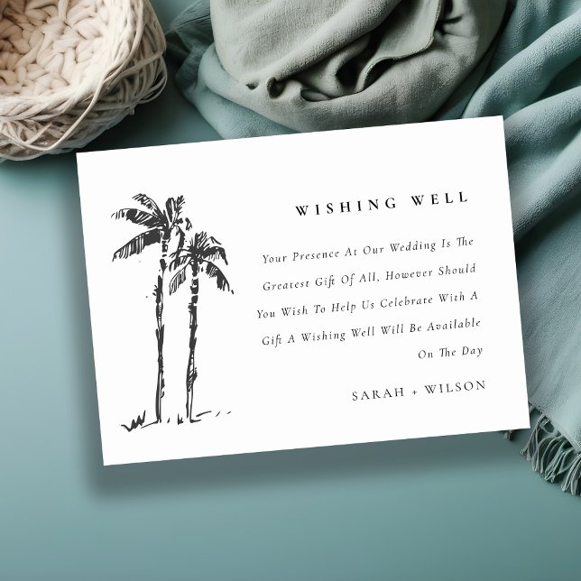 Coastal Palm Tree Sketch Wedding Wishing Well Enclosure Card (Creator Uploaded)