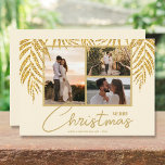 Coastal Palms Photo Collage Christmas Holiday Card<br><div class="desc">Three photos accented with faux glitter palm fronds on a cream background (see more colours in our store), these holiday Christmas photo cards have your names on the bottom in chic lettering. Select Matte for heaviest paper and High Definition for best photo resolution. ***ONE PHOTO design is done for you...</div>