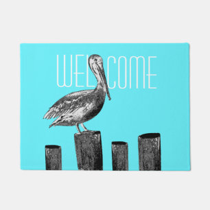 Coastal Pelican on Pier Welcome Doormat