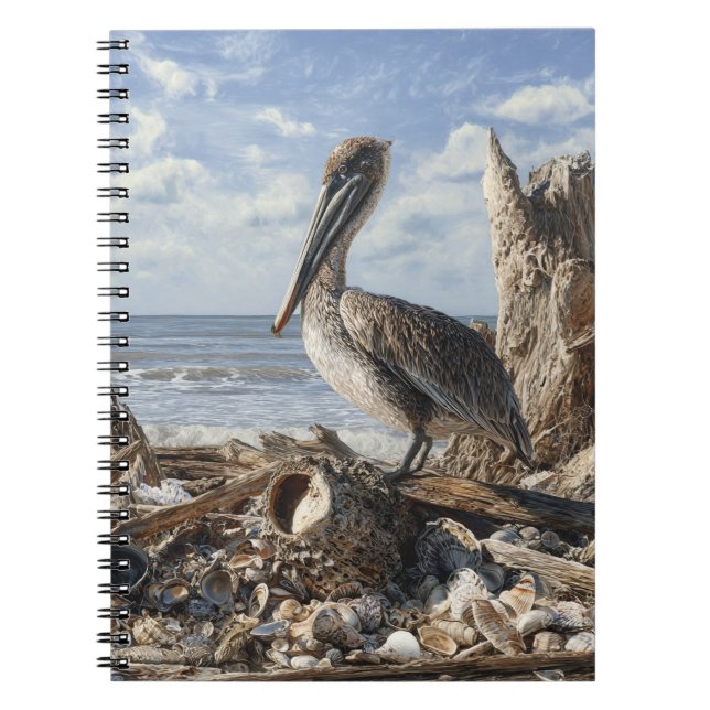 Coastal Pelican Seashell Beach Notebook (Front)