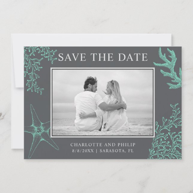 Coastal Photo Wedding Save the Date Card (Front)