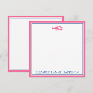 Coastal Pink and Navy Blue Lobster Personalized Card