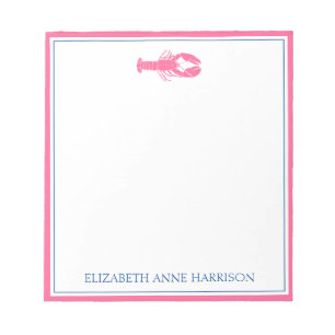 Coastal Pink and Navy Blue Lobster Personalized Notepad