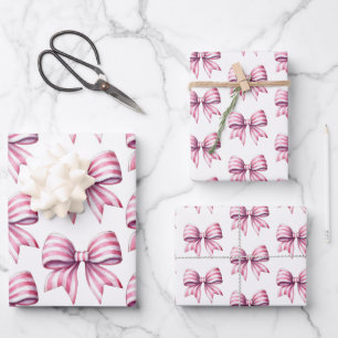 Coastal Pink and White Watercolor Bows Wrapping Paper Sheet