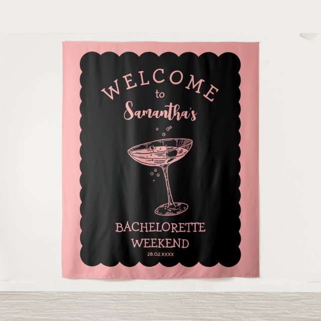 Coastal Pink Bachelorette Party Backdrop Cocktail Tapestry (Front)