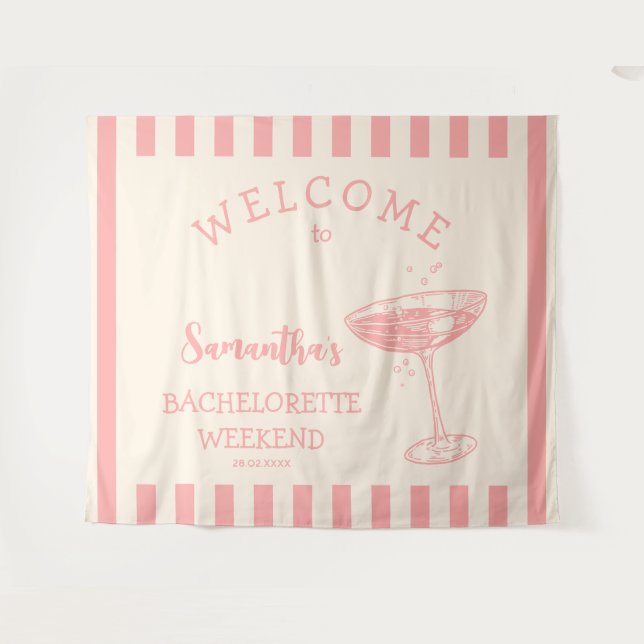 Coastal Pink Bachelorette Party Backdrop Cocktail Tapestry (Front (Horizontal))