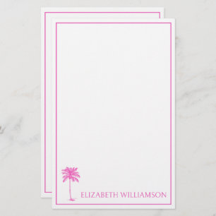 Coastal Pink Palmetto Palm Tree Personalized Stationery