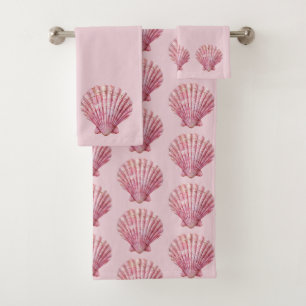 Coastal Pink Seashell Bath Towel Set