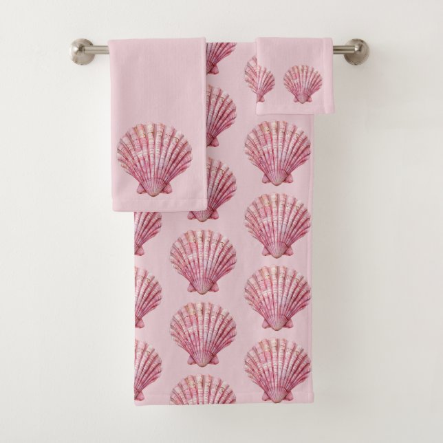 Coastal Pink Seashell Bath Towel Set (Insitu)
